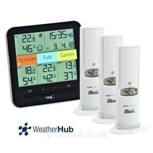 ТЕРМОГИГРОМЕТР ЦИФРОВОЙ TFA "KLIMA@HOME" WEATHERHUB, 3 ВНЕШНИХ РАДИОДАТЧИКА, 128X32(58)X128 ММ, BLACK 2254906194 фото