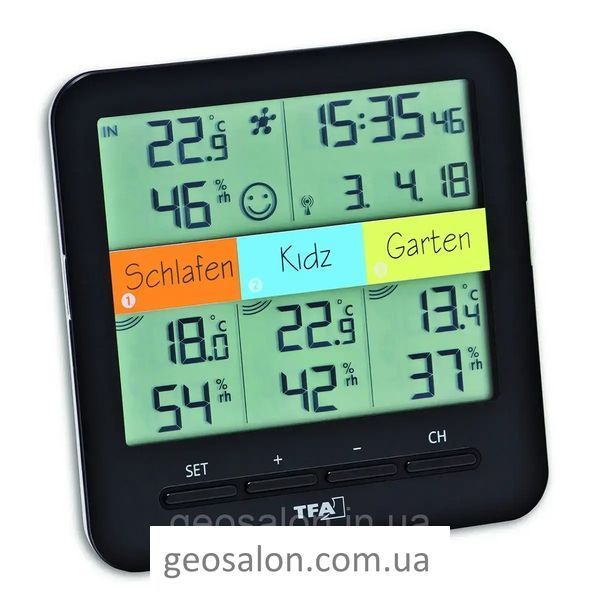ТЕРМОГИГРОМЕТР ЦИФРОВОЙ TFA "KLIMA@HOME" WEATHERHUB, 3 ВНЕШНИХ РАДИОДАТЧИКА, 128X32(58)X128 ММ, BLACK 2254906194 фото